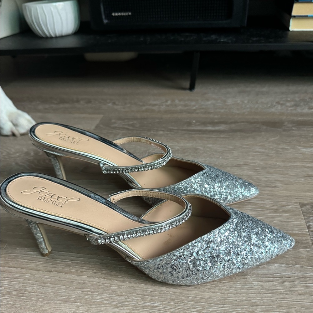 Badgley Mischka Silver Jewel Kitten Heels